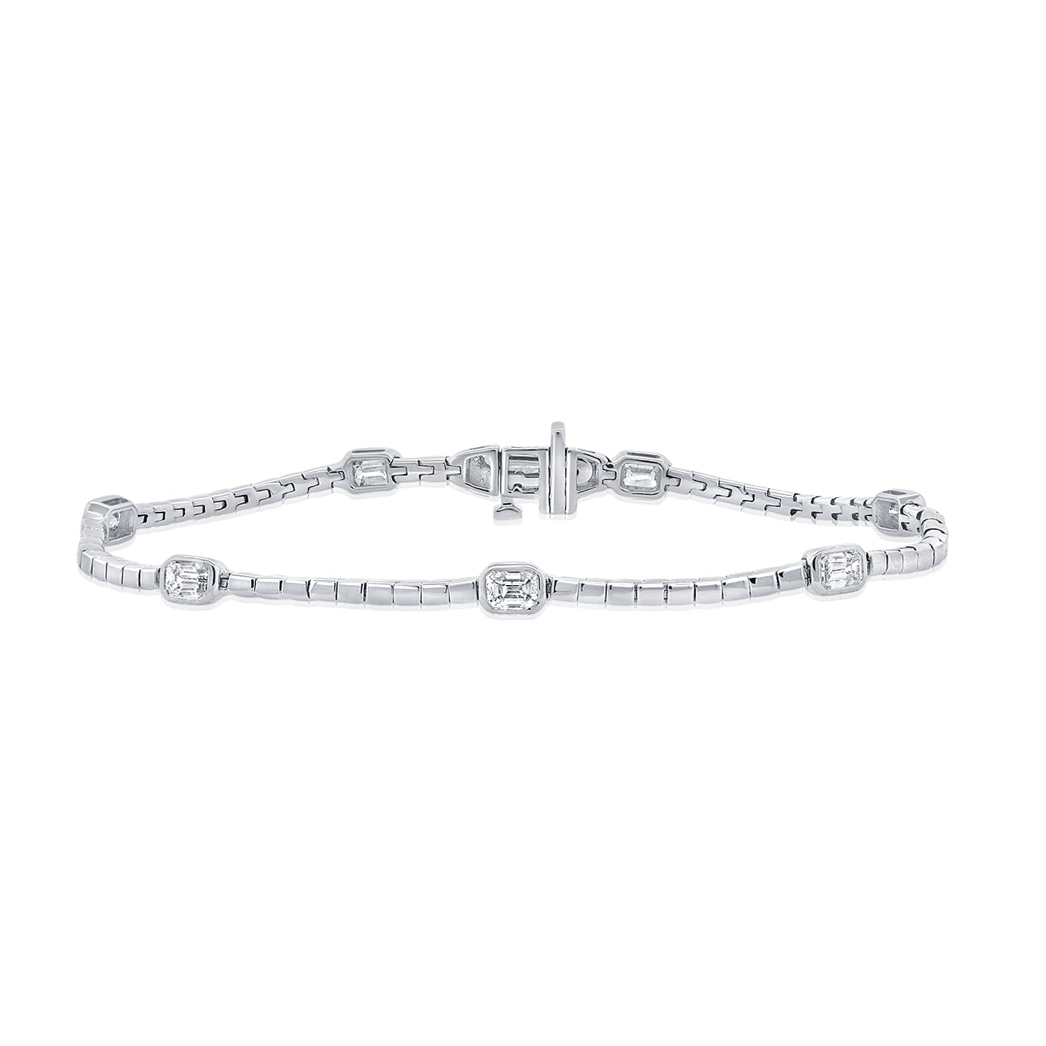 14K Gold 1.38ct Emerald-Cut Diamond Bezel Set Tennis Bracelet – 6.75 Inch
