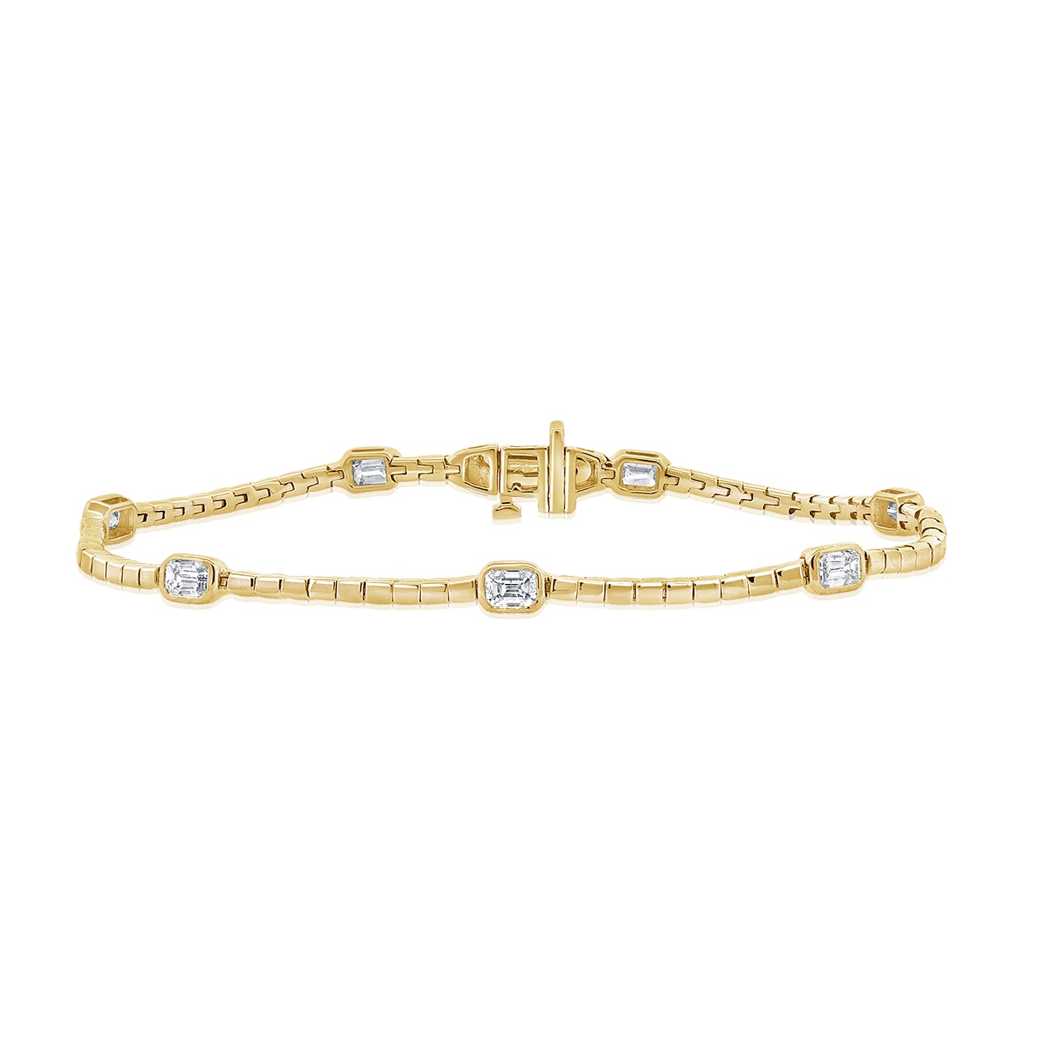 14K Gold 1.38ct Emerald-Cut Diamond Bezel Set Tennis Bracelet – 6.75 Inch