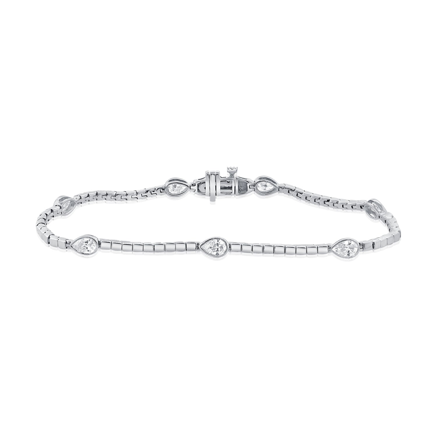 14K Gold 1.52ct Pear-Shaped Diamond Bezel Set Tennis Bracelet – 7 Inch
