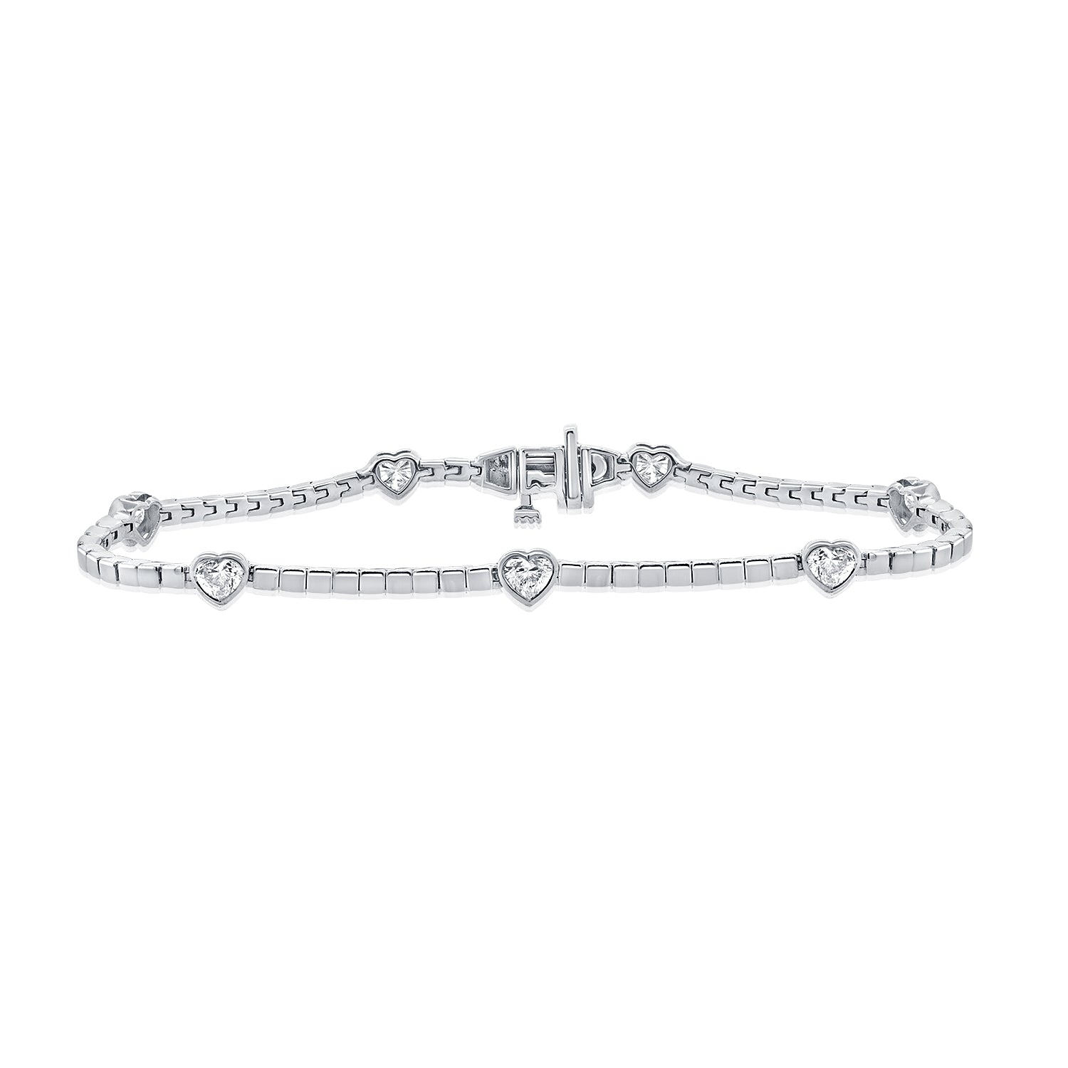 14K Gold 1.40ct Heart-Shaped Diamond Bezel Set Tennis Bracelet – 6.75 Inch