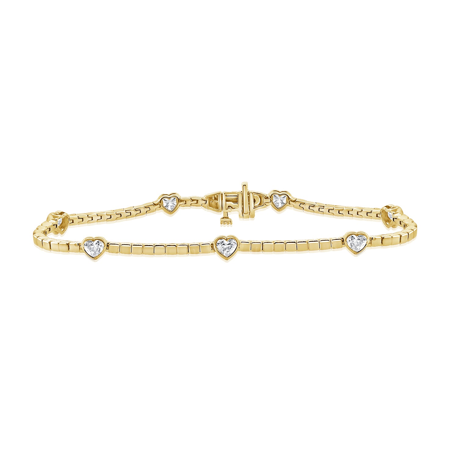 14K Gold 1.40ct Heart-Shaped Diamond Bezel Set Tennis Bracelet – 6.75 Inch