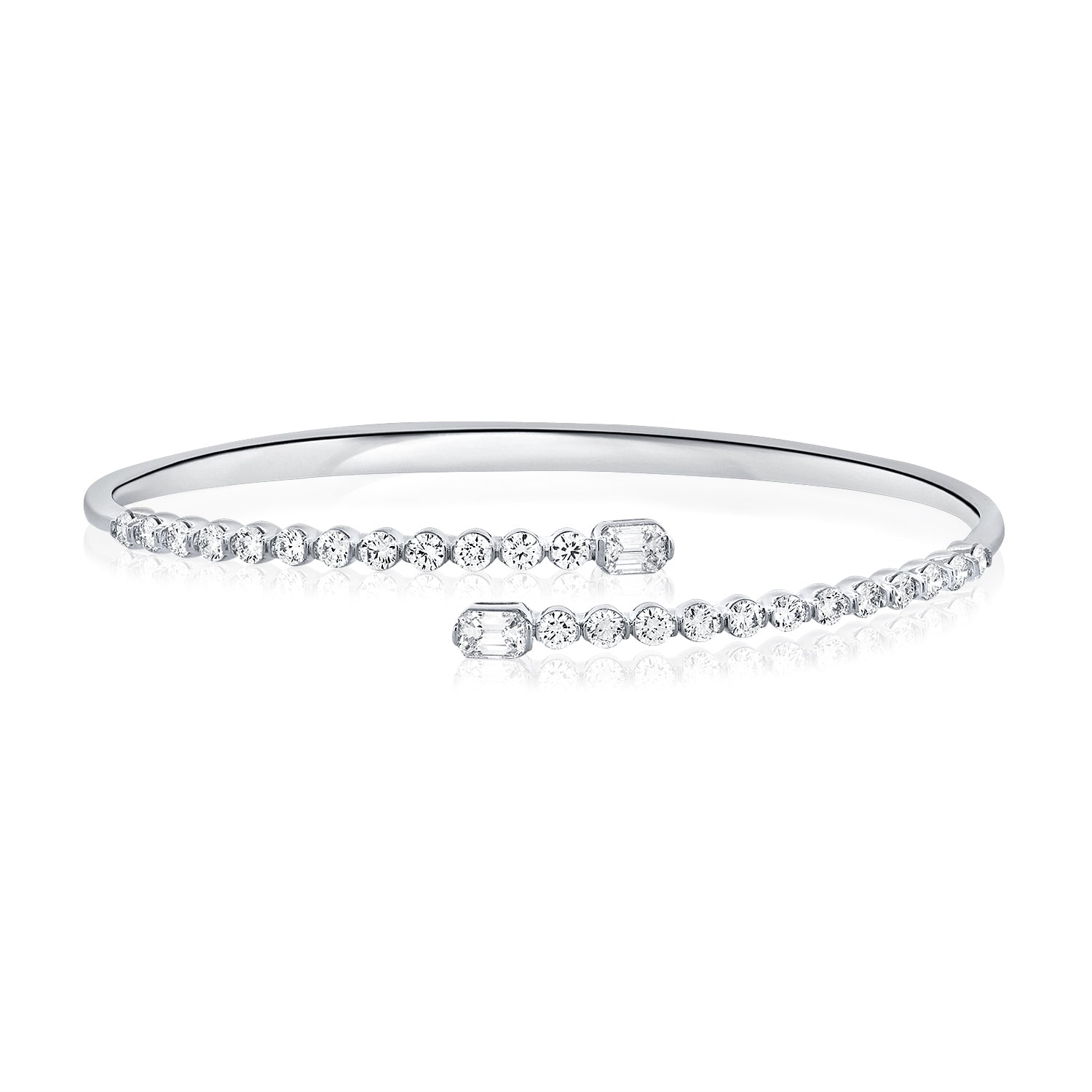 1.72CT Emerald Shape and Round Diamond Bezel Set Cuff Bangle in 14K Gold