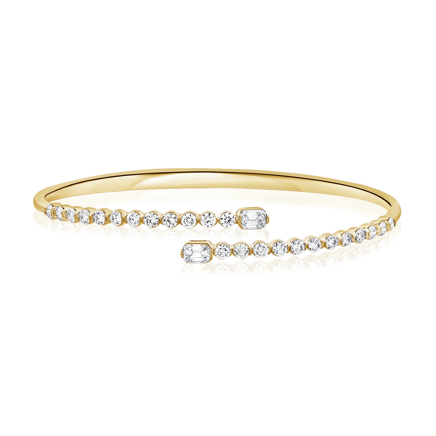 1.72CT Emerald Shape and Round Diamond Bezel Set Cuff Bangle in 14K Gold