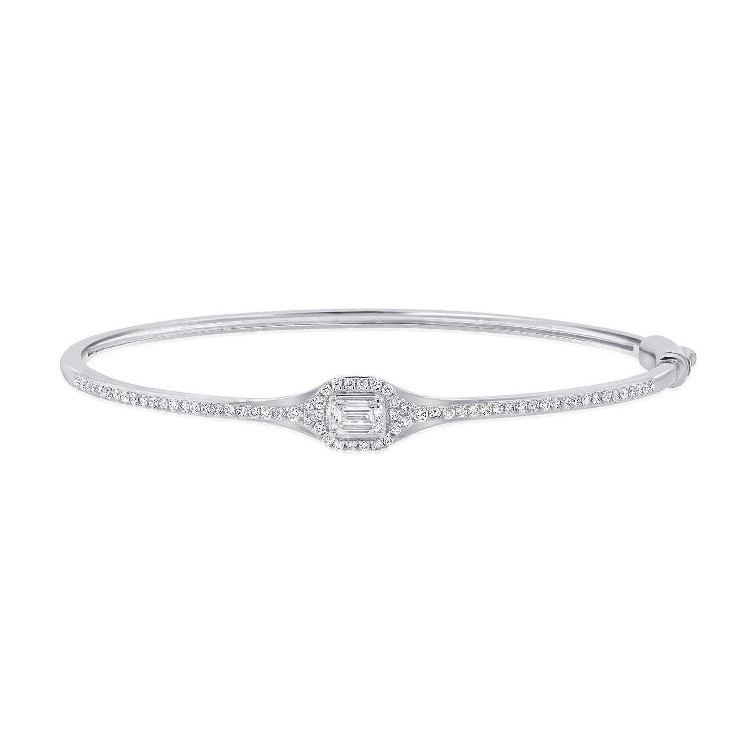 0.73CT Emerald Shape and Round Diamond Bangle in 14K Gold