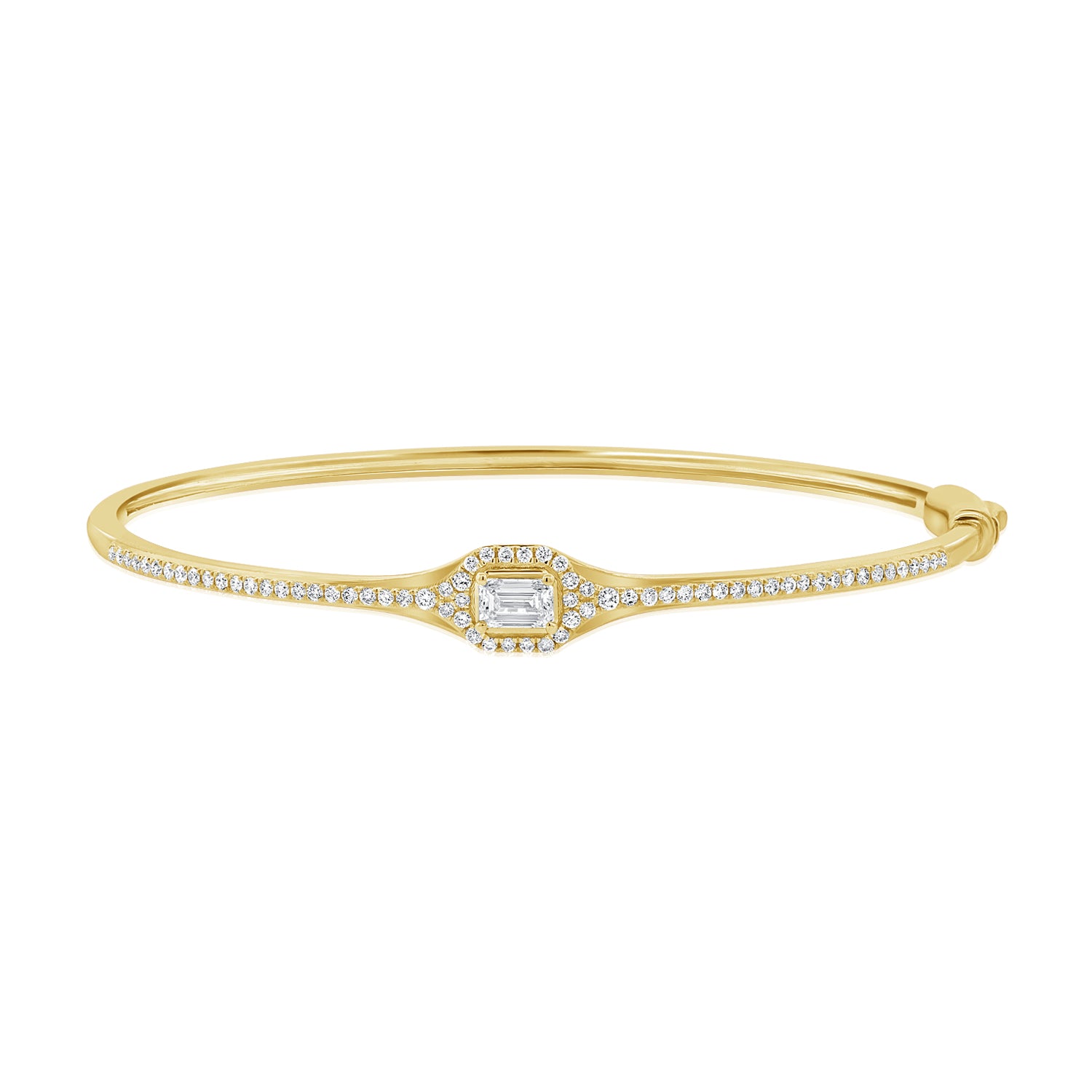 0.73CT Emerald Shape and Round Diamond Bangle in 14K Gold
