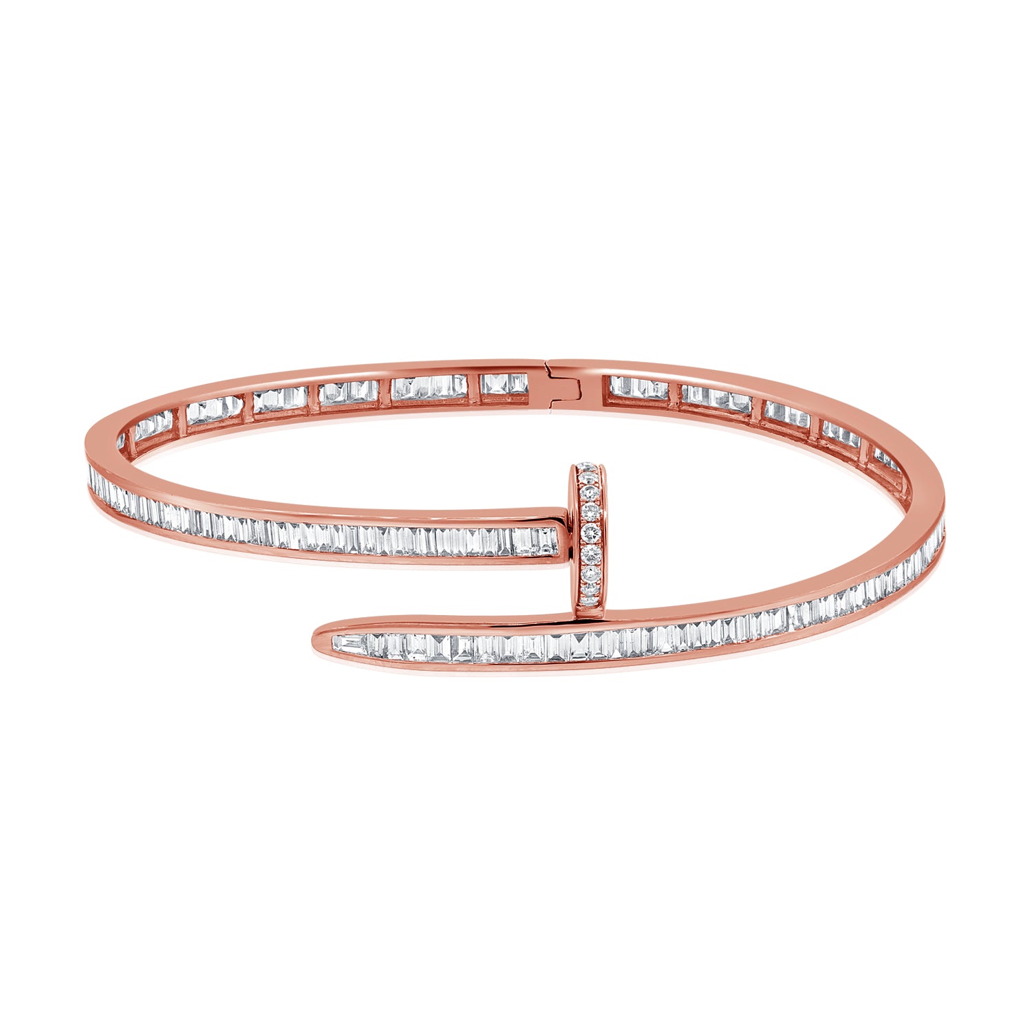 3.49CT Baguette and Round Diamond Channel Set Nail Bangle in 14K Gold
