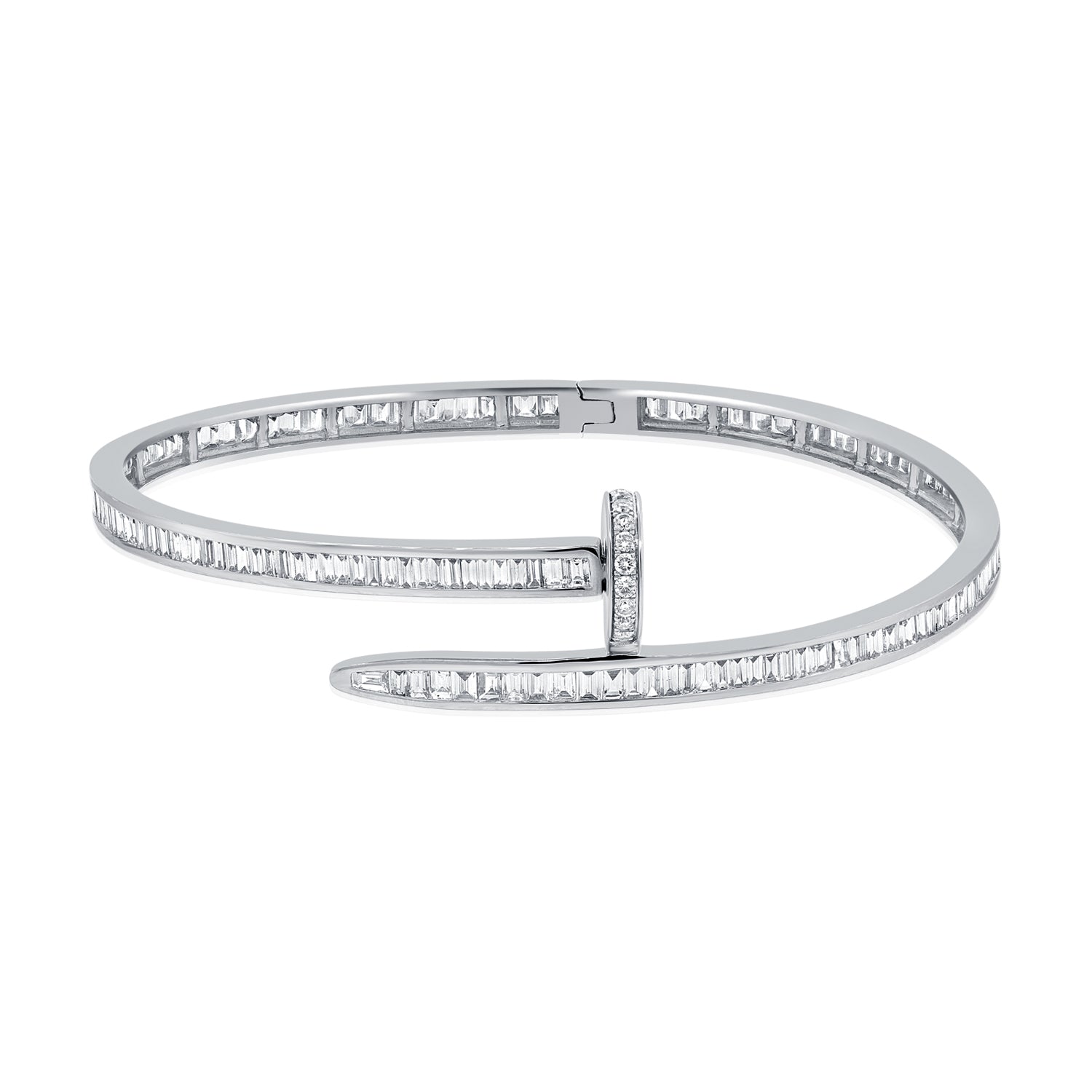 3.49CT Baguette and Round Diamond Channel Set Nail Bangle in 14K Gold