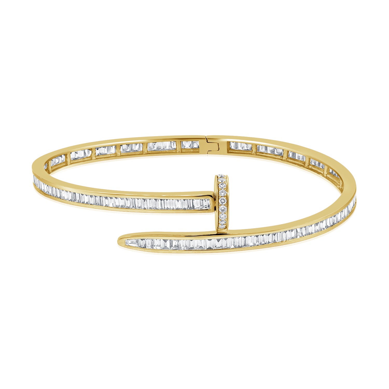 3.49CT Baguette and Round Diamond Channel Set Nail Bangle in 14K Gold