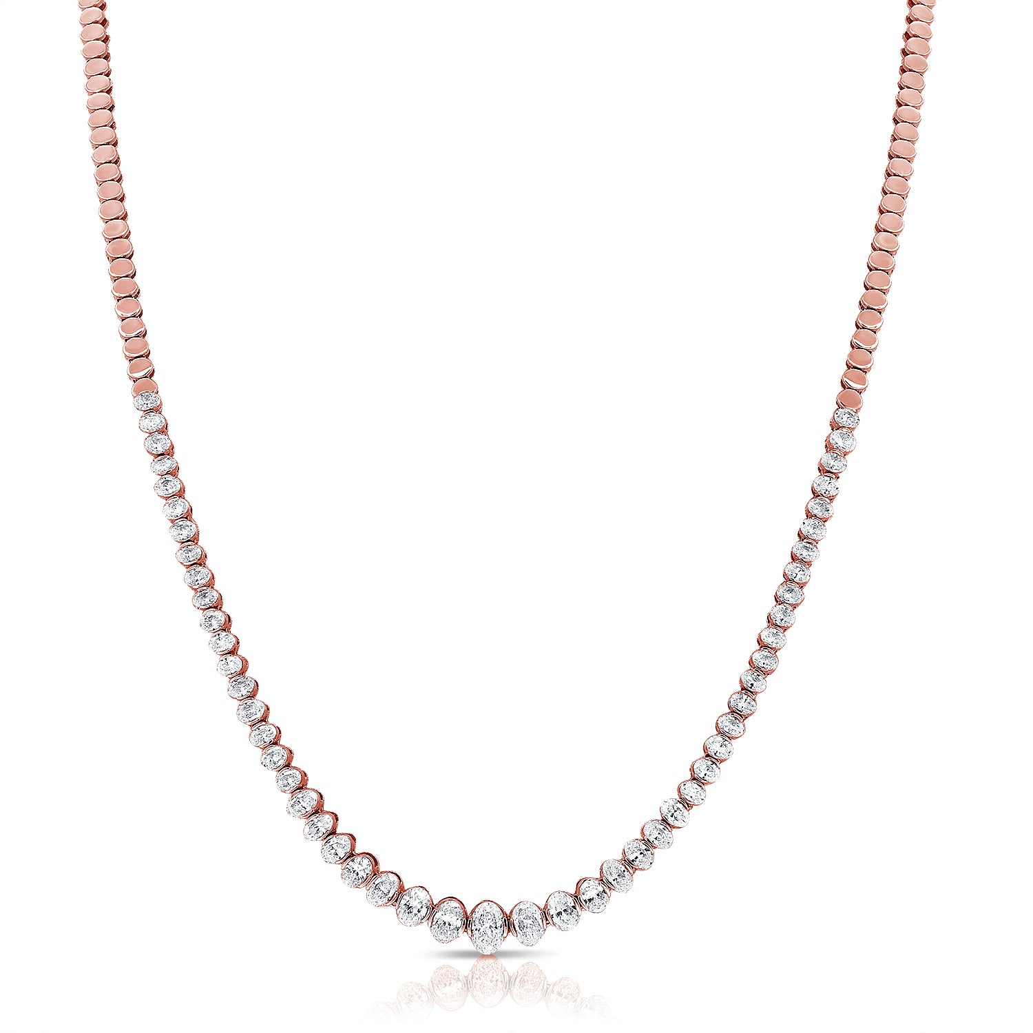 14K Gold 3.93ct Oval Diamond Tennis Necklace – 16 Inches