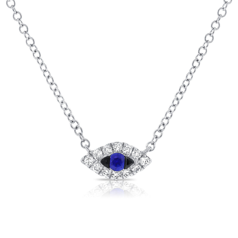 14K Gold Sapphire and Diamond Evil Eye Necklace