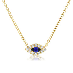 14K Gold Sapphire and Diamond Evil Eye Necklace