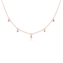 Multi-Colored Stone Station Necklace made in 14K Gold