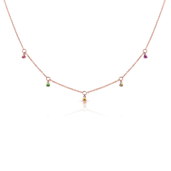 Multi-Colored Stone Station Necklace made in 14K Gold