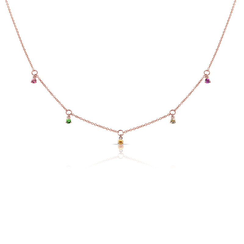 Multi-Colored Stone Station Necklace made in 14K Gold