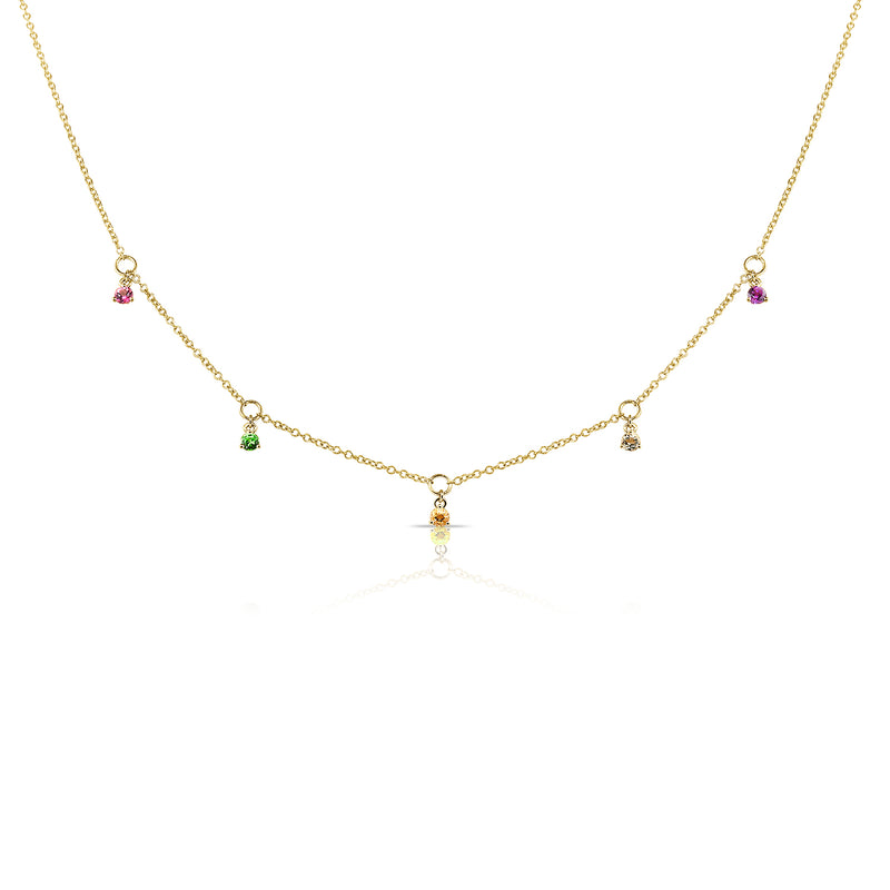 Multi-Colored Stone Station Necklace made in 14K Gold