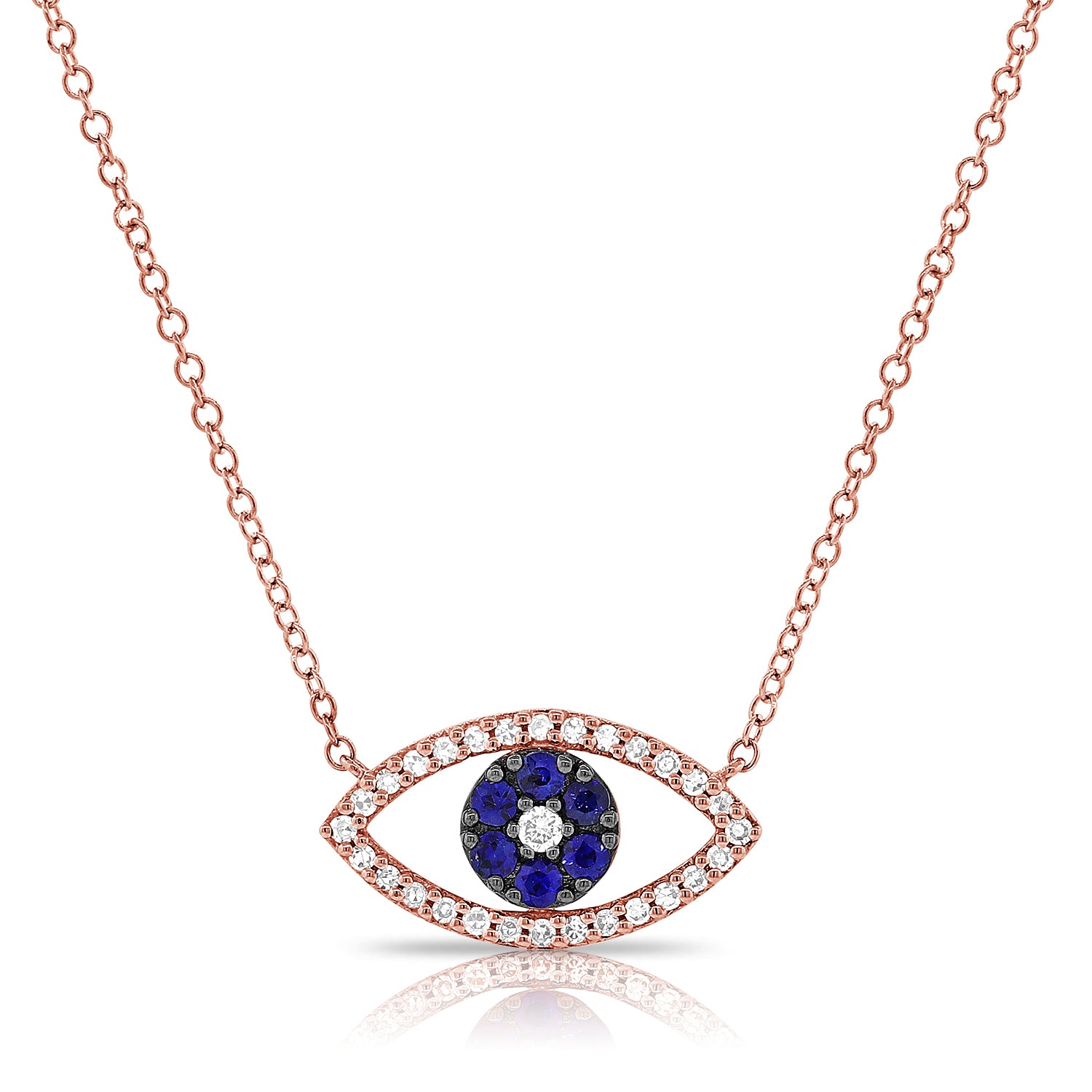 14K Gold 0.32ct Sapphire & Diamond Evil Eye Pendant Necklace