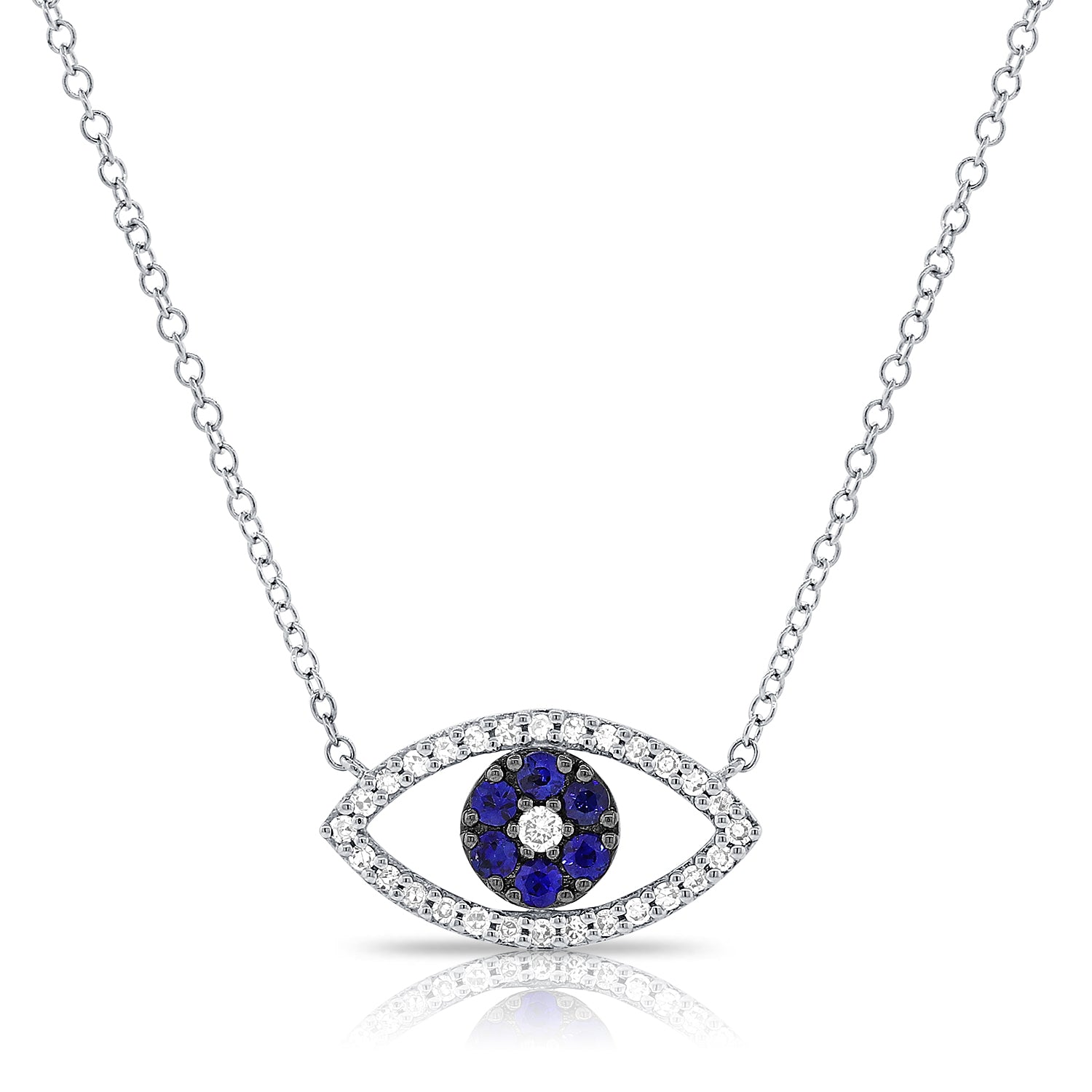 14K Gold 0.32ct Sapphire & Diamond Evil Eye Pendant Necklace