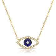14K Gold 0.32ct Sapphire & Diamond Evil Eye Pendant Necklace