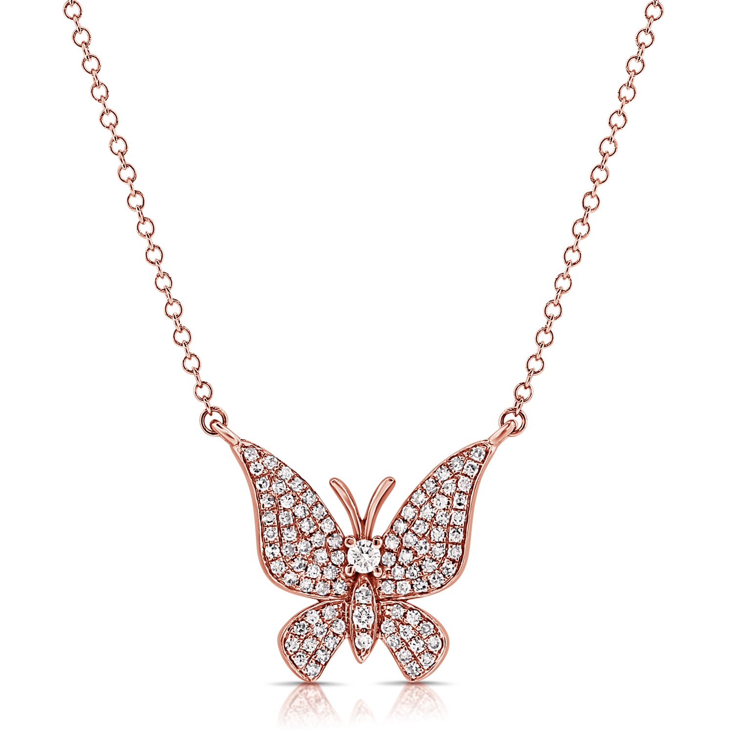 14K Gold 0.30ct Diamond Butterfly Pendant Necklace
