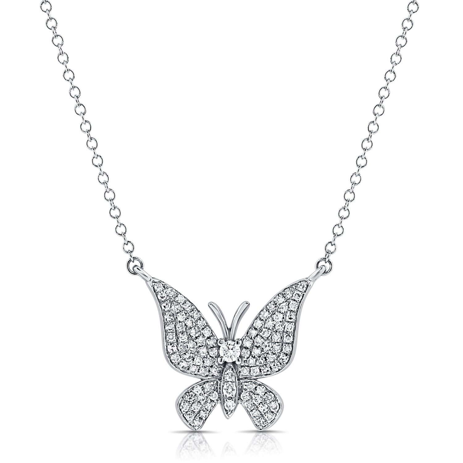 14K Gold 0.30ct Diamond Butterfly Pendant Necklace