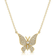 14K Gold 0.30ct Diamond Butterfly Pendant Necklace