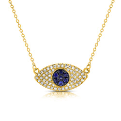 14K Gold Pave Diamond and Sapphire Evil Eye Necklace