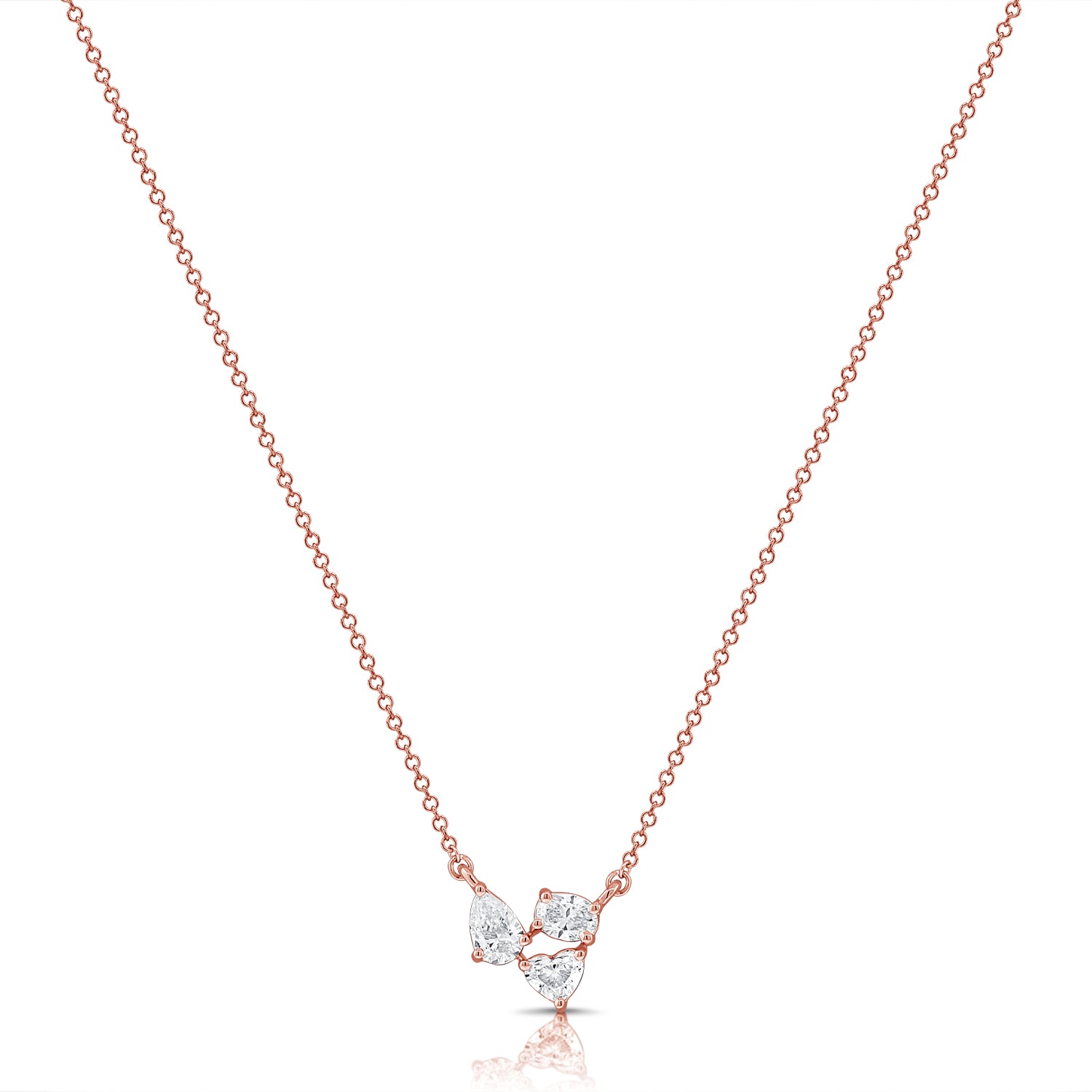 14K Gold 0.48ct Heart, Oval & Pear Diamond Trio Pendant Necklace