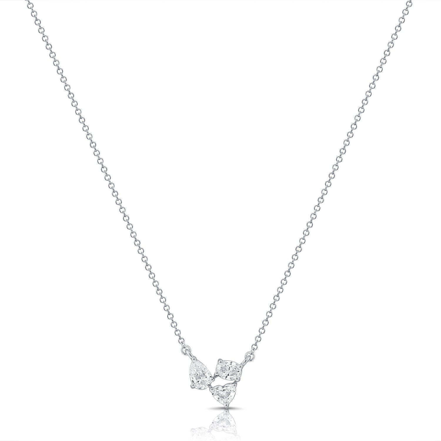 14K Gold 0.48ct Heart, Oval & Pear Diamond Trio Pendant Necklace