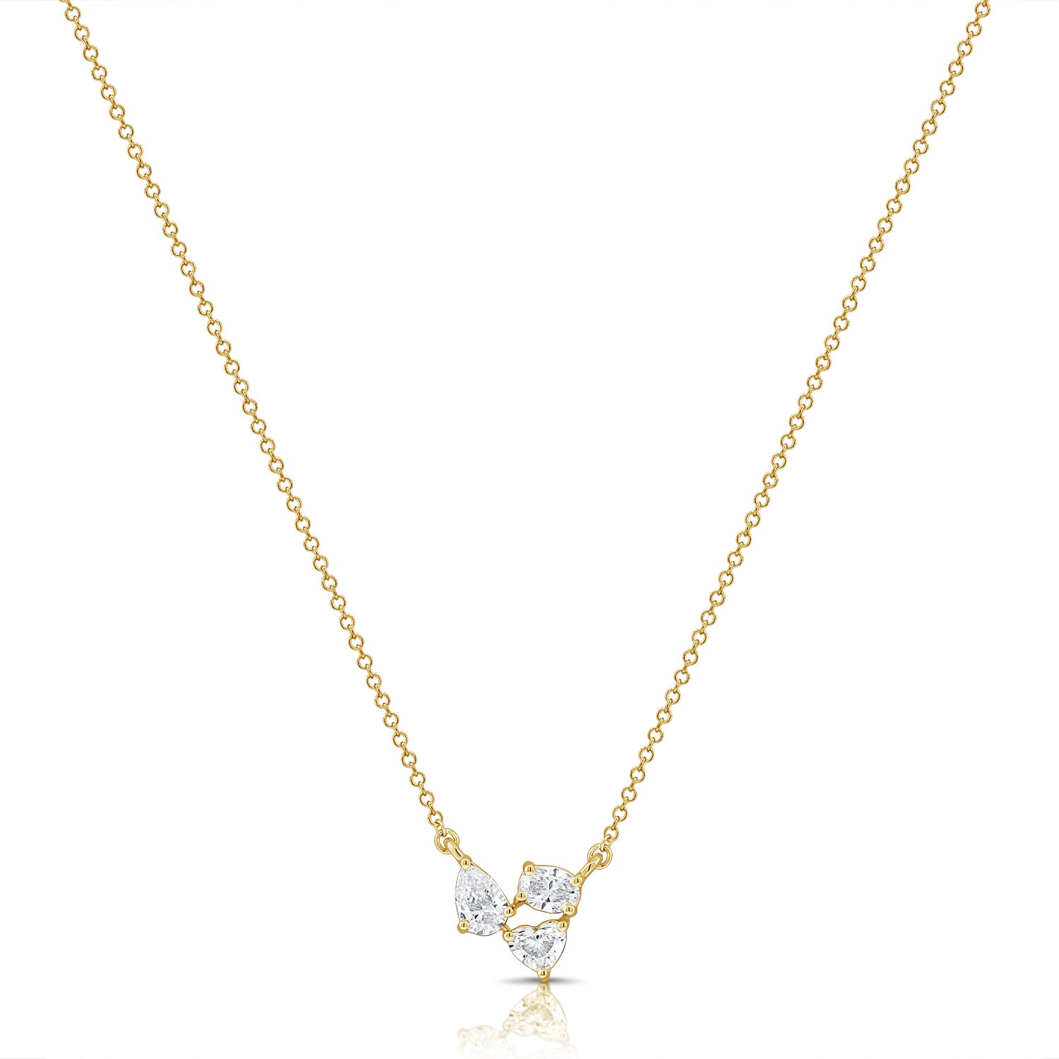 14K Gold 0.48ct Heart, Oval & Pear Diamond Trio Pendant Necklace