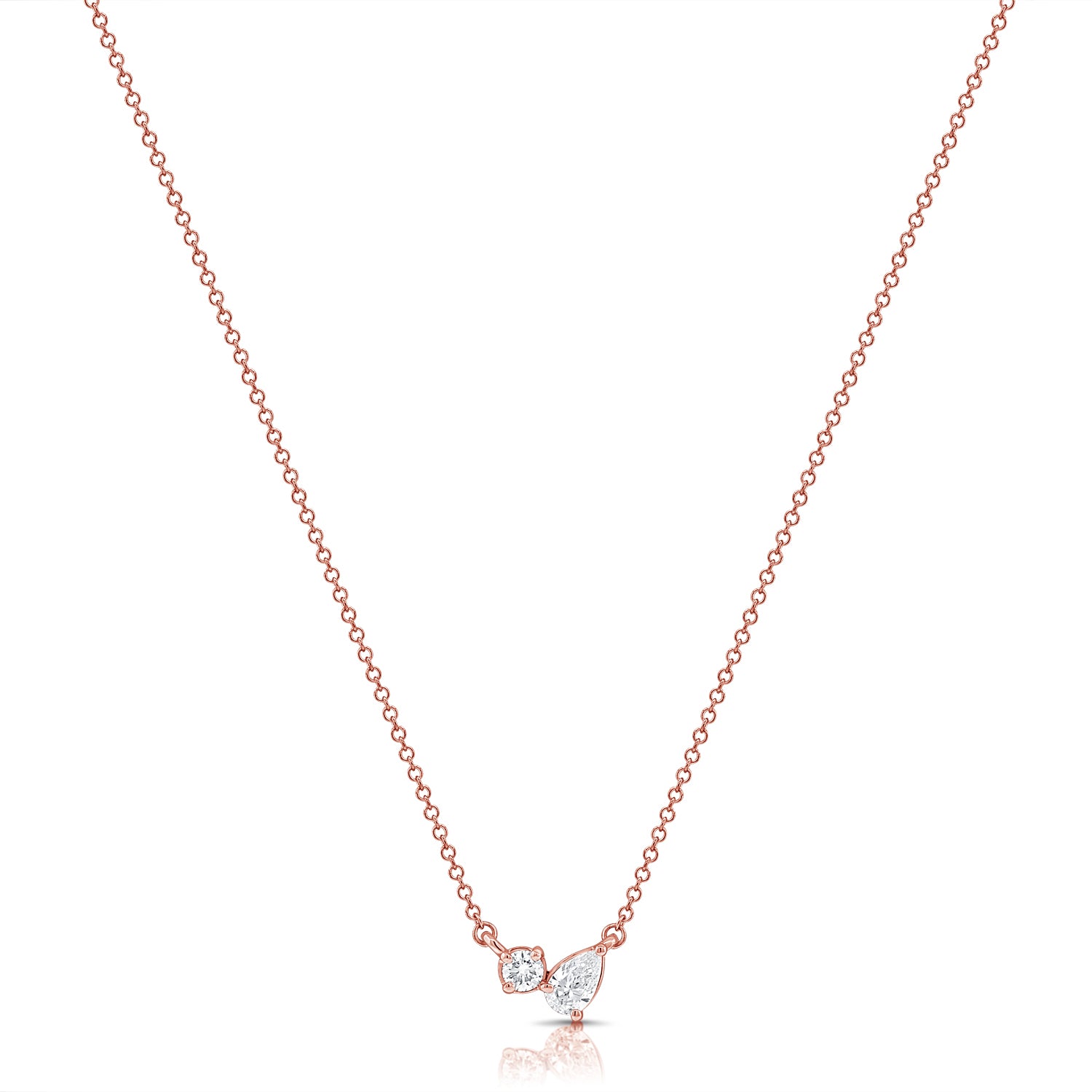 14K Gold 0.25ct Pear & Round Diamond Pendant Necklace