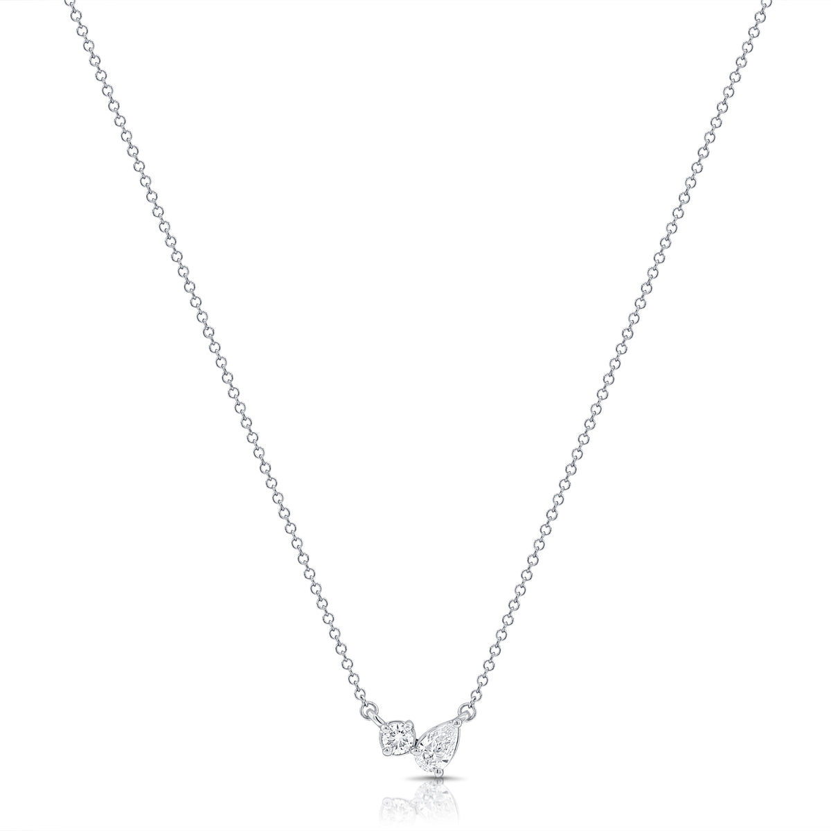 14K Gold 0.25ct Pear & Round Diamond Pendant Necklace
