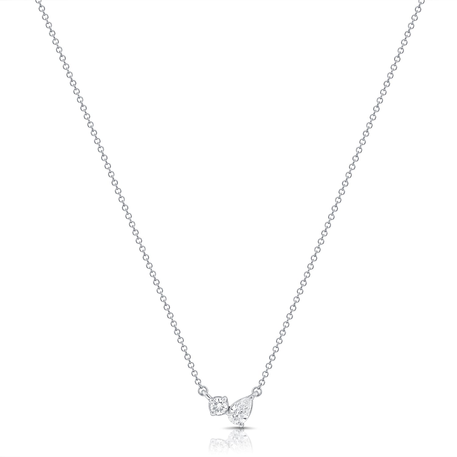 14K Gold 0.25ct Pear & Round Diamond Pendant Necklace