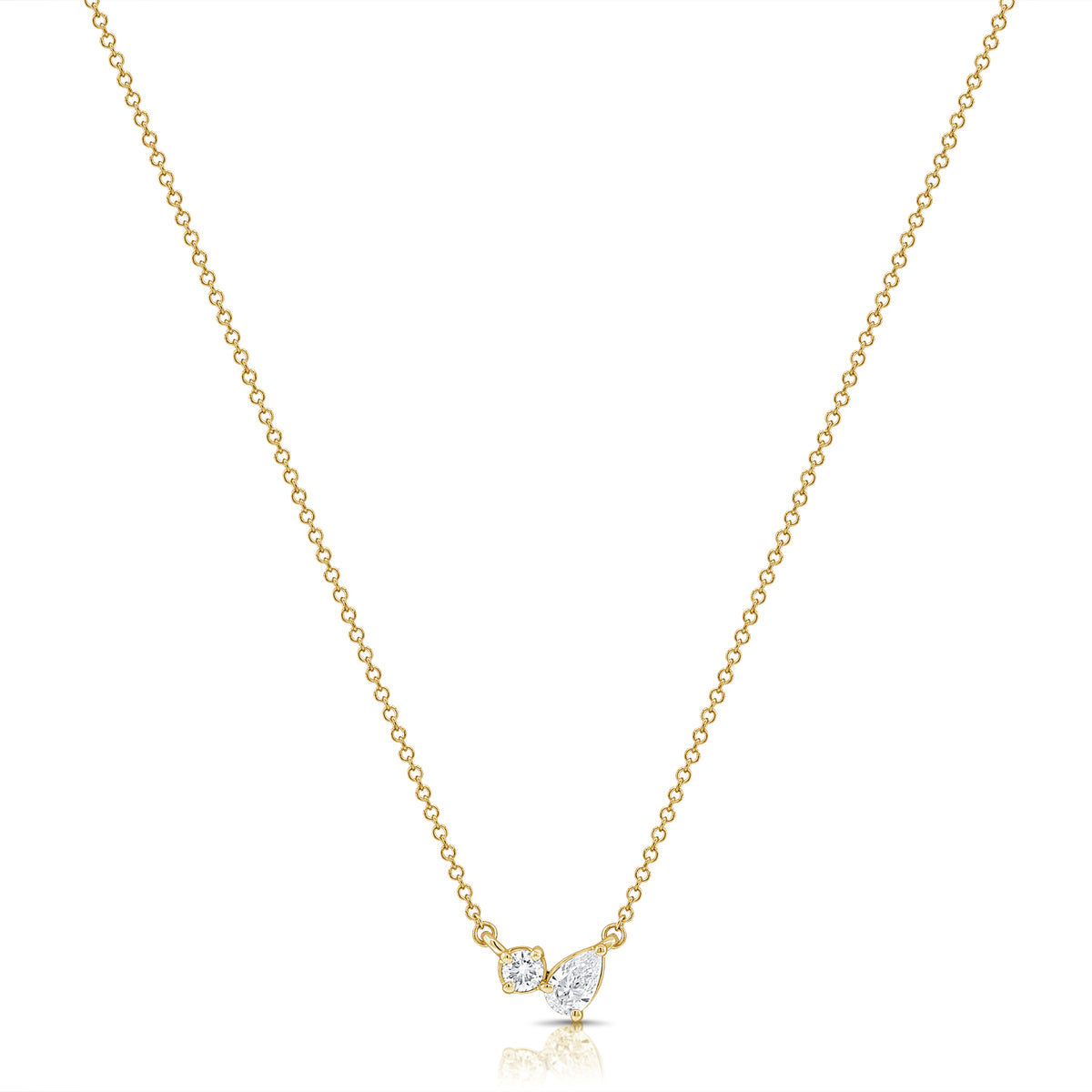 14K Gold 0.25ct Pear & Round Diamond Pendant Necklace