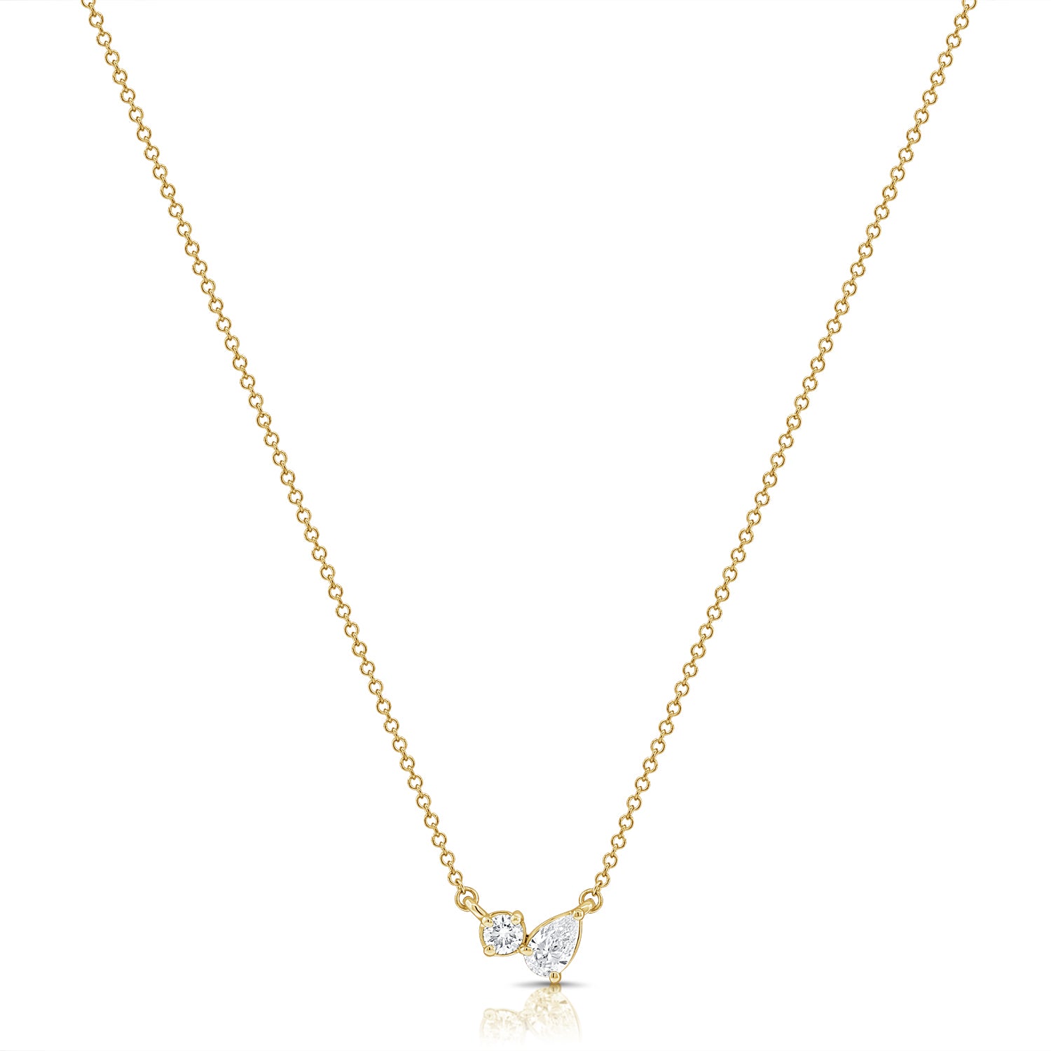 14K Gold 0.25ct Pear & Round Diamond Pendant Necklace