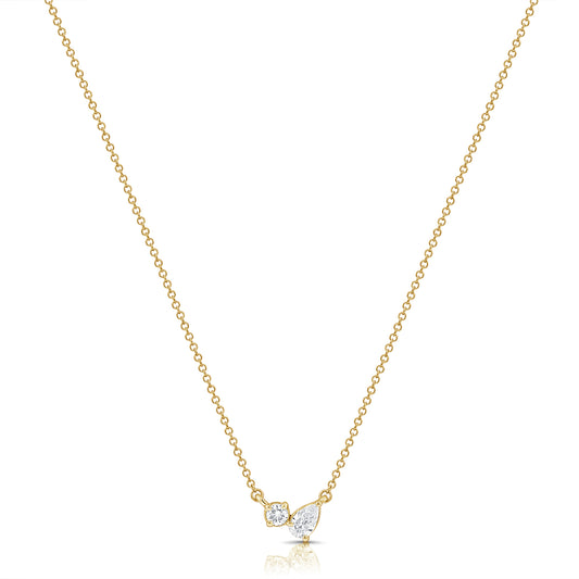 14K Gold 0.25ct Pear & Round Diamond Pendant Necklace