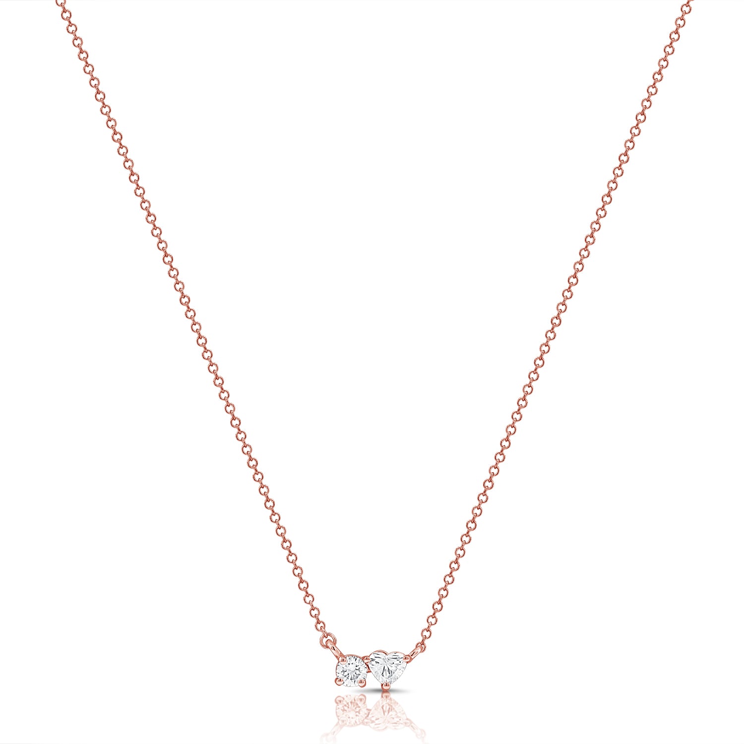 14K Gold Heart & Round Diamond Pendant Necklace • 0.28ct