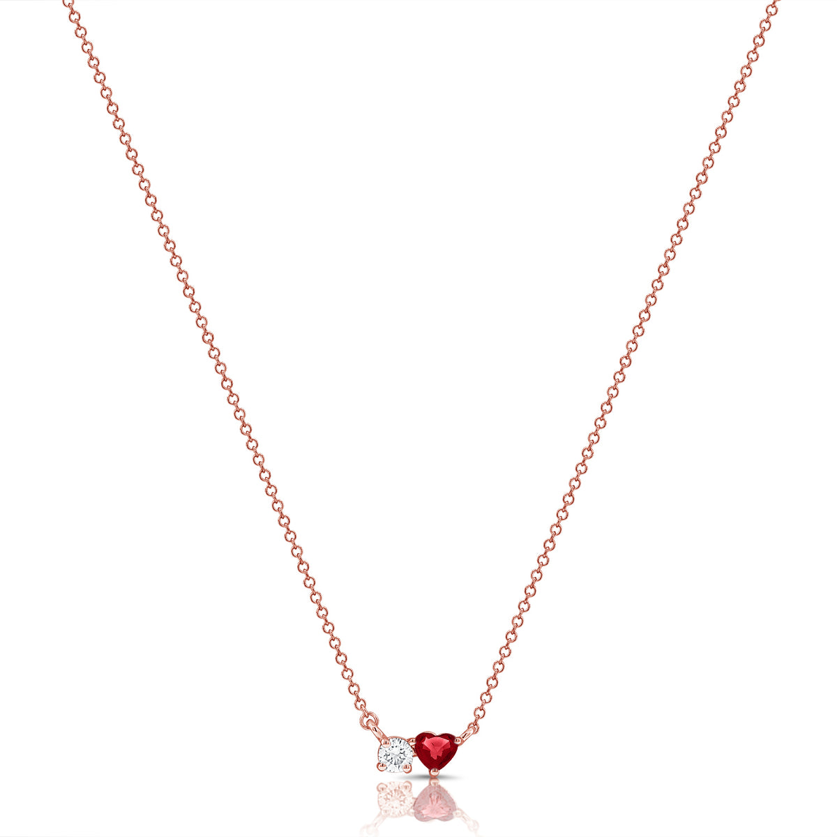 0.30 Carat Diamond and Ruby Heart Necklace in 14K White, Yellow, or Rose Gold