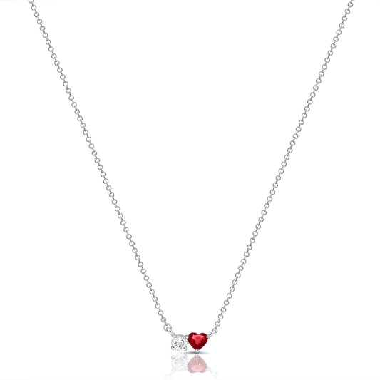 0.30 Carat Diamond and Ruby Heart Necklace in 14K White, Yellow, or Rose Gold