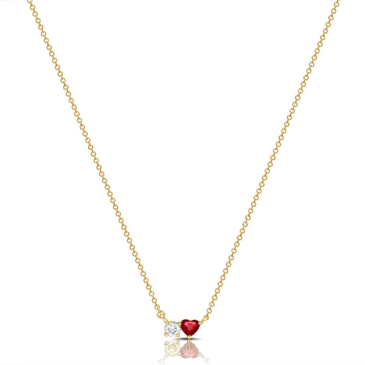 0.30 Carat Diamond and Ruby Heart Necklace in 14K White, Yellow, or Rose Gold
