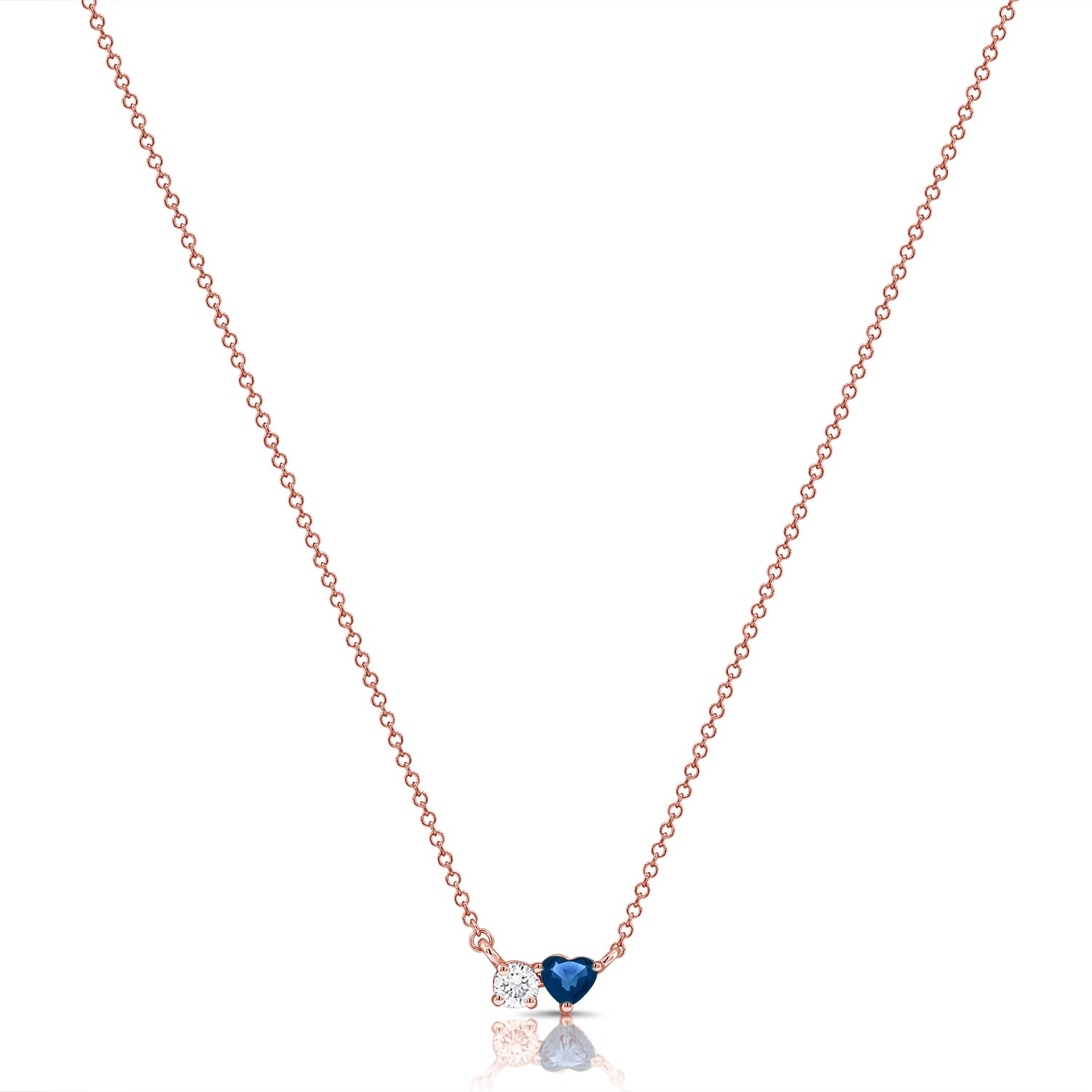 14K Gold 0.30ct Sapphire & Diamond Heart Pendant Necklace