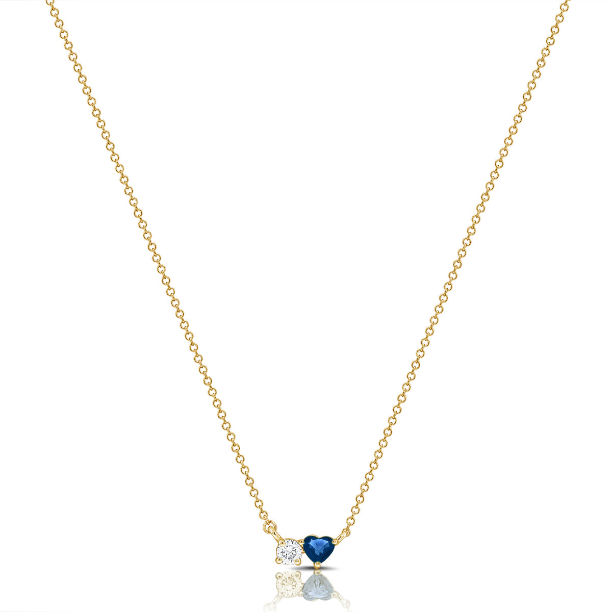 14K Gold 0.30ct Sapphire & Diamond Heart Pendant Necklace