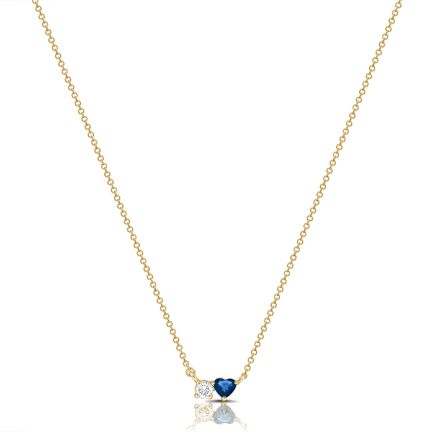 14K Gold 0.30ct Sapphire & Diamond Heart Pendant Necklace