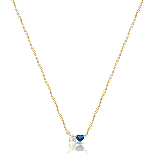 14K Gold 0.30ct Sapphire & Diamond Heart Pendant Necklace