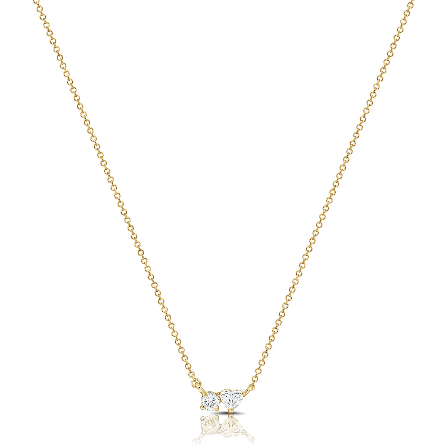 14K Gold Heart & Round Diamond Pendant Necklace • 0.28ct