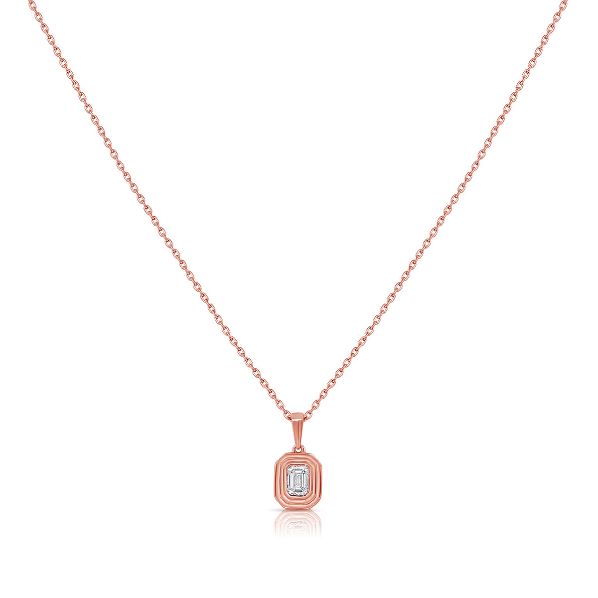 14K Gold 0.20ct Emerald-Cut Diamond Solitaire Pendant Necklace