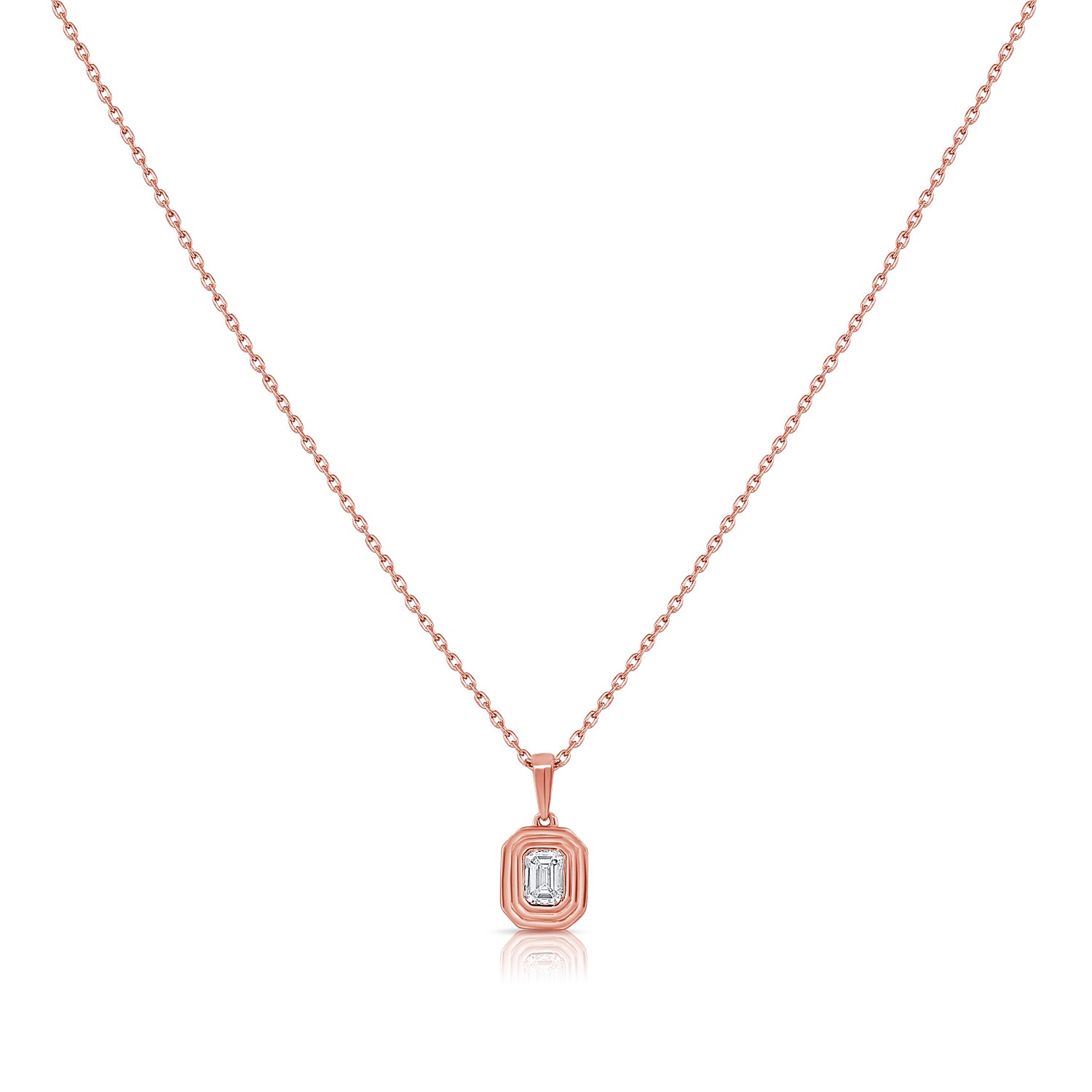 14K Gold 0.20ct Emerald-Cut Diamond Solitaire Pendant Necklace