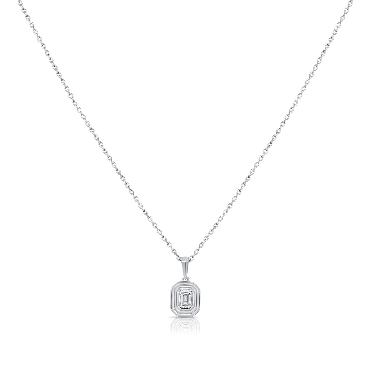 14K Gold 0.20ct Emerald-Cut Diamond Solitaire Pendant Necklace