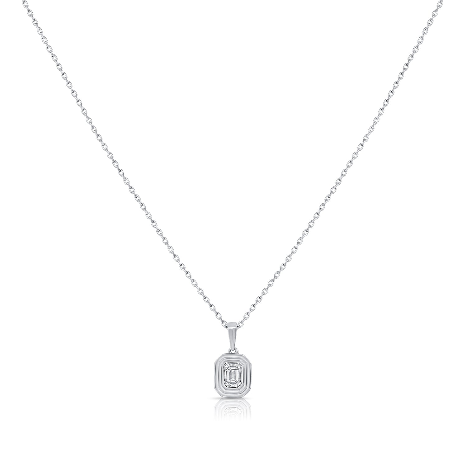 14K Gold 0.20ct Emerald-Cut Diamond Solitaire Pendant Necklace