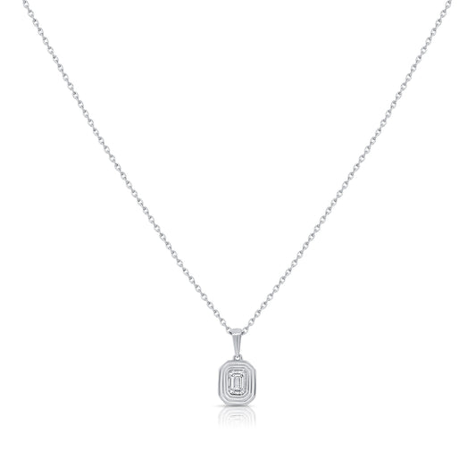 14K Gold 0.20ct Emerald-Cut Diamond Solitaire Pendant Necklace