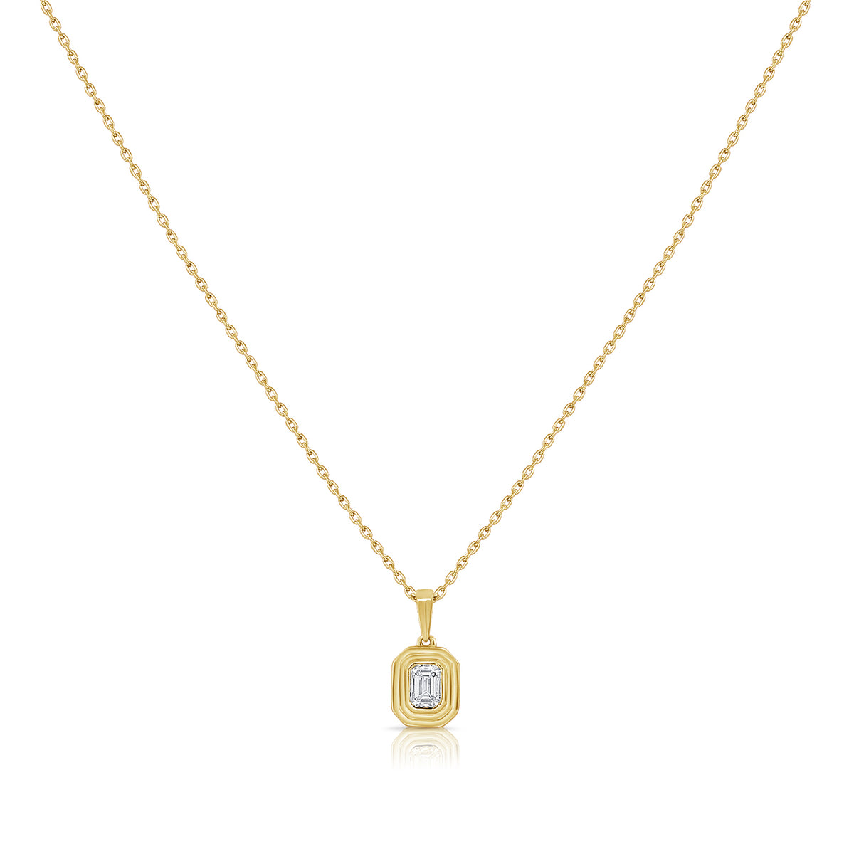 14K Gold 0.20ct Emerald-Cut Diamond Solitaire Pendant Necklace